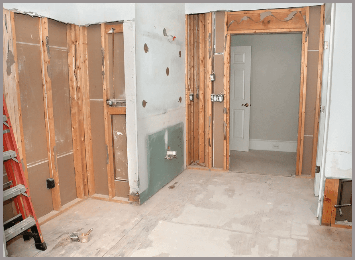 Room under renovation with exposed walls.